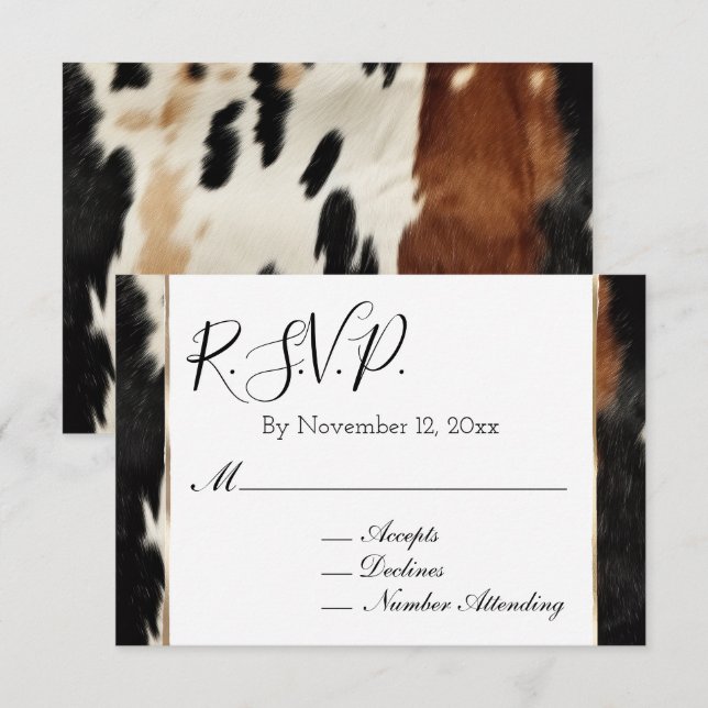 Cartão De Informações Brown Cream Western Cowhide Weding RSVP (Frente/Verso)