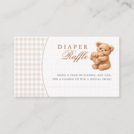 Cartão De Informações Brown Gingham Teddy Bear Neutral Baby Shower Paper