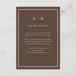 Cartão De Informações Brown Minimal Chic Border | Wedding Guest Details