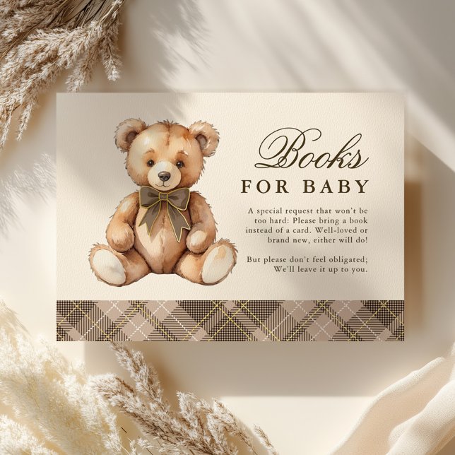 Cartão De Informações Brown Plaid Bear Baby Shower Books For Baby (Criador carregado)