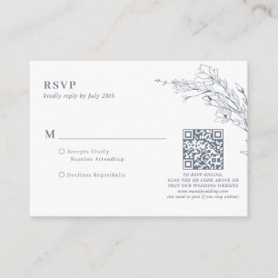 Cartão De Informações BUDGET Azure Ivory Floral Wreath QR Code Casamento