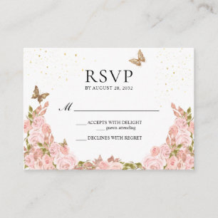 Cartão De Informações BUDGET Blush Rosa Floral Borboleta Quinceanera