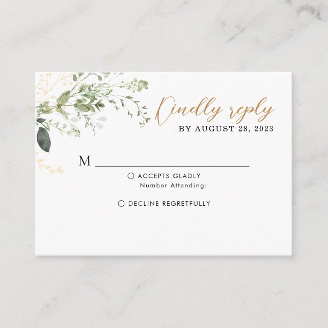 Cartão De Informações BUDGET Elegant Gold Greenery Eucalyptus Wedding (Frente)
