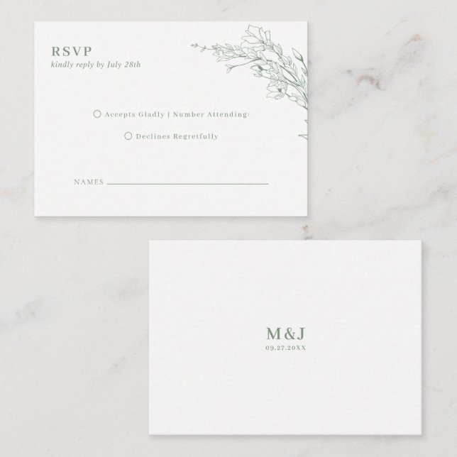 Cartão De Informações BUDGET Elegant Sage Green Floral Wreath Wedding (Frente/Verso)