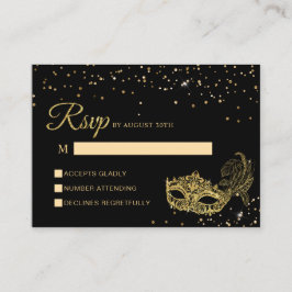 Cartão De Informações BUDGET Mascarada Rsvp Preto e Dourado