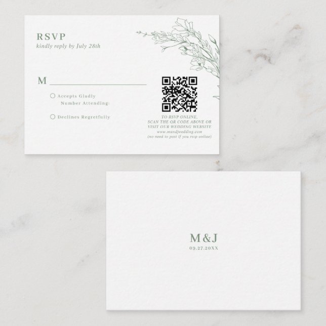 Cartão De Informações BUDGET Sage Verdadeiro Wreath Verde Código QR Casa (Frente/Verso)