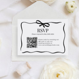 Cartão De Informações BUDGET Whimsy Black Bow Tie Wedding QR Code Rsvp