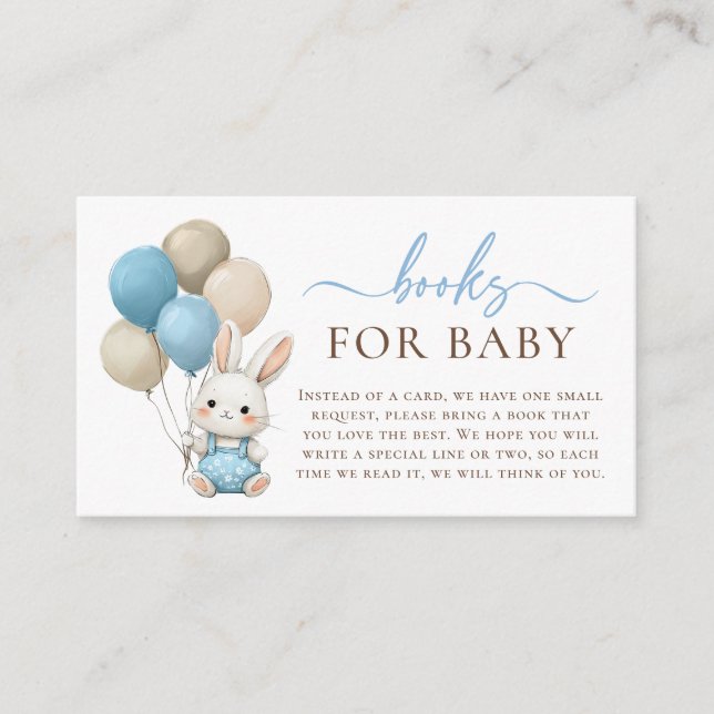 Cartão De Informações Bunny Balloons Blue Baby Boy Livros De Chá Para Be (Frente)