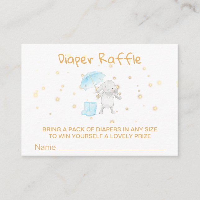 Cartão De Informações *~* Bunny Boots Umbrella Blue Fralda Raffle (Frente)