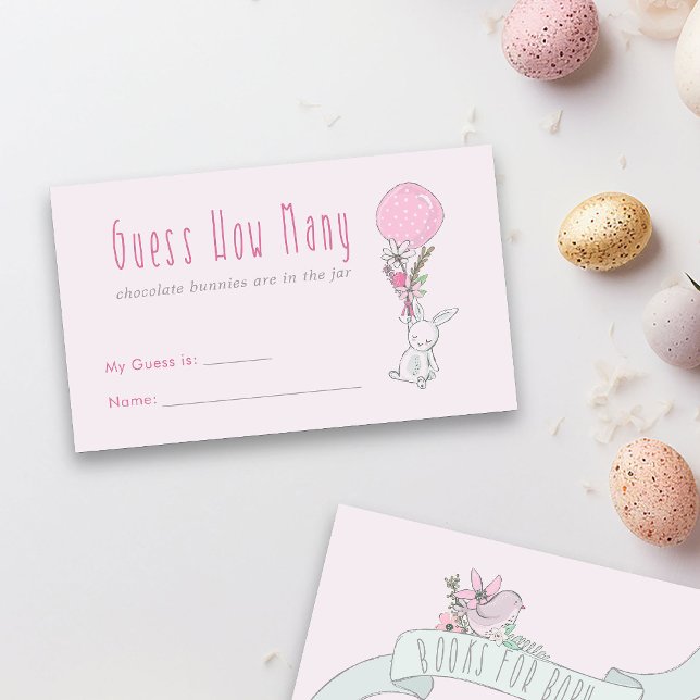 Cartão De Informações Bunny Rabbit Quantos Chás de fraldas Adivinham Jog (Girl Baby Shower Guessing Game Card from my Little Bunny & Balloon Baby Shower collection
)