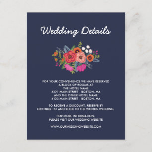 Cartão De Informações Buquê Boêmio - Detalhes de Casamento Azul Marinho