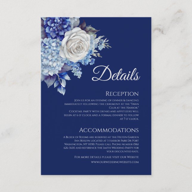 Cartão De Informações Buquê De Flor Azul De Água - Casamento- (Frente)