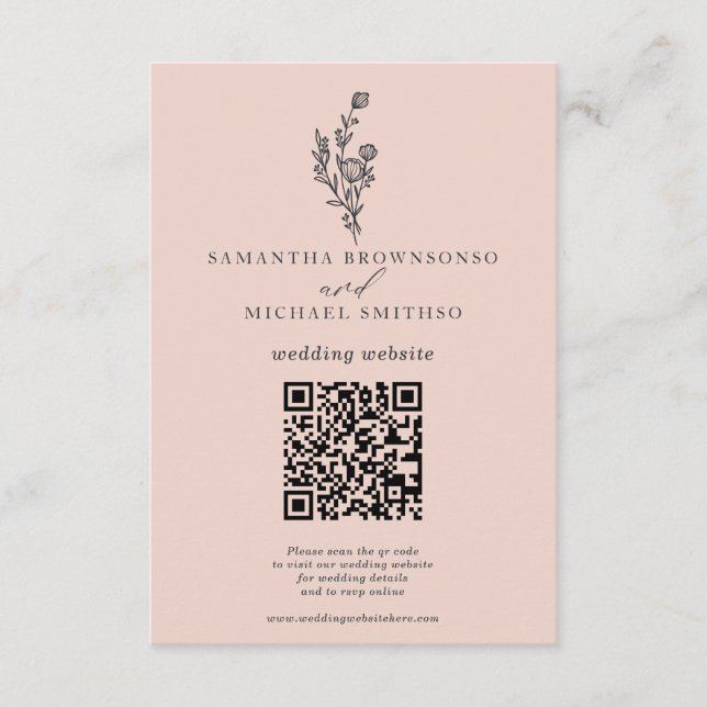 Cartão De Informações Buquê De Flores Rosa Qr Site De Casamento (Frente)
