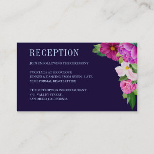 Cartão De Informações Buquê de Flores Roxas Recepção de Casamento Azul