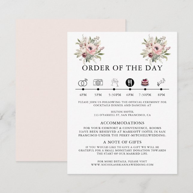 Cartão De Informações buquê floral em aquarela rústica (Frente/Verso)