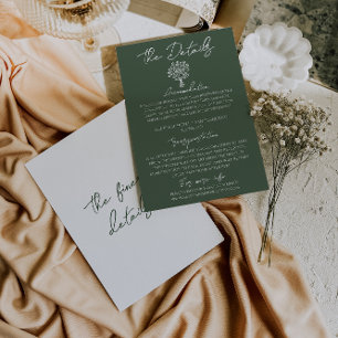 Cartão De Informações Buquê Floral Verde Escuro Detalhes de Casamento Bo