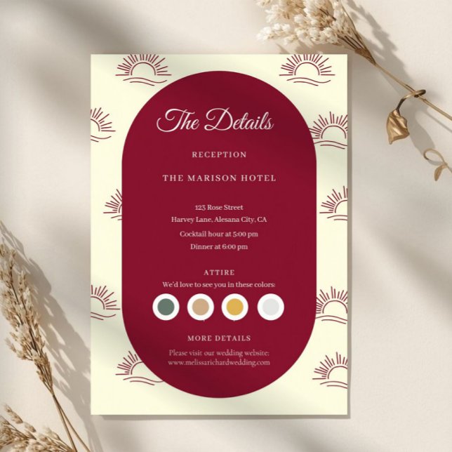 Cartão De Informações Burgundy and Ivory Arch  Wedding Details Card (filipino wedding details card, wedding insert card, burgundy wedding details, catholic wedding inser)