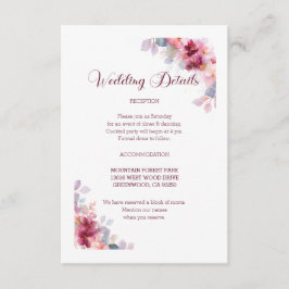 Cartão De Informações Burgundy Autumn Watercolor Floral Wedding