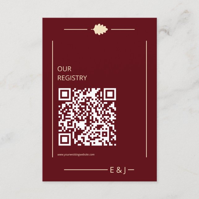Cartão De Informações Burgundy Autumn Wedding Registry (Frente)