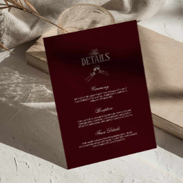 Cartão De Informações Burgundy Classic Retro Wedding Details 