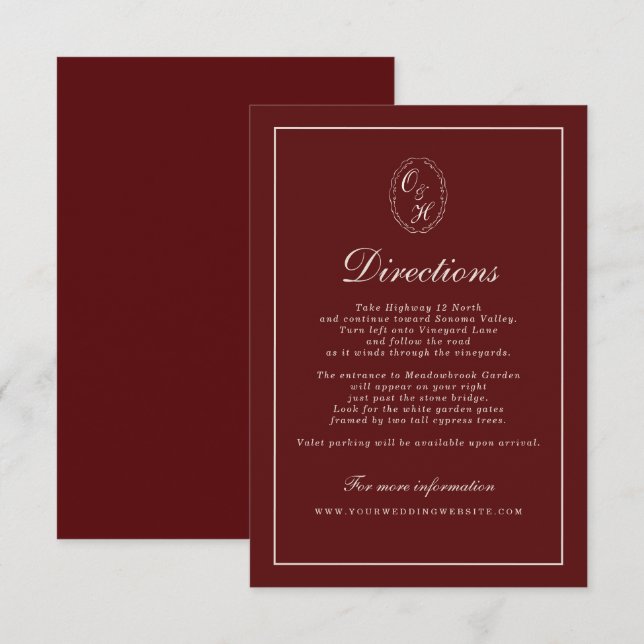 Cartão De Informações Burgundy Fall Wedding Directions Card (Frente/Verso)