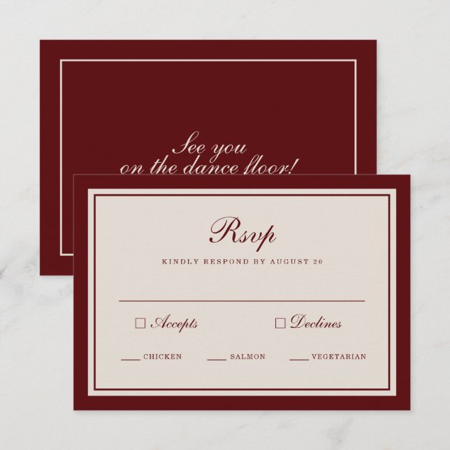Cartão De Informações Burgundy Fall Wedding RSVP Card (Frente/Verso)