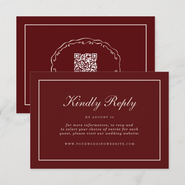 Cartão De Informações Burgundy Fall Wedding RSVP Online Enclosure Card (Frente/Verso)