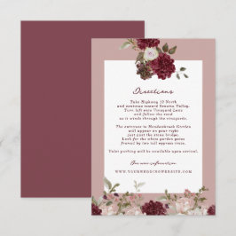 Cartão De Informações Burgundy Floral Autumn Wedding Directions Card
