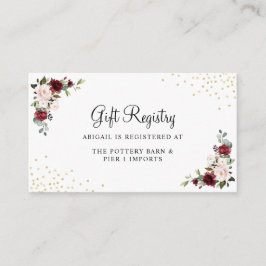 Cartão De Informações Burgundy Floral Gold Foil Chic Gift Registry