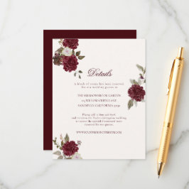 Cartão De Informações Burgundy Floral Wedding Details Card
