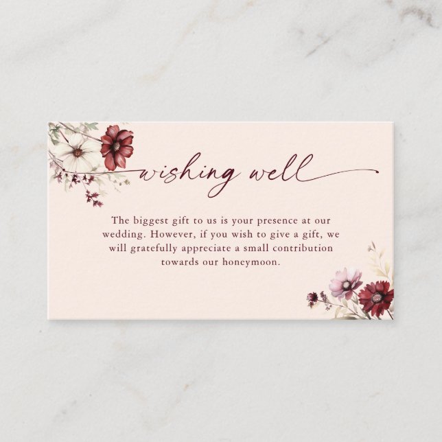 Cartão De Informações Burgundy Floral Wishing Good Gift Weds (Frente)
