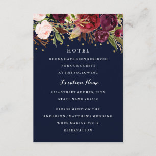 Cartão De Informações Burgundy Gold Navy Confetti Floral Casamento Hotel