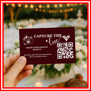 Cartão De Informações Burgundy & Ivory Capture The Love Código QR Casame