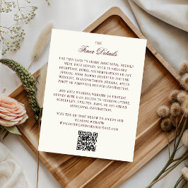 Cartão De Informações Burgundy & Ivory QR Code Wedding Guest Details