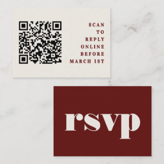 Cartão De Informações Burgundy & Ivory Simple Wedding QR Code RSVP