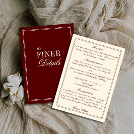 Cartão De Informações Burgundy Ivory Stripes Old Money Wedding Details