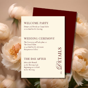 Cartão De Informações Burgundy & Marfim 3 Detalhes Casamento Old Money