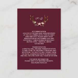 Cartão De Informações Burgundy Marsala Floral Antlers Detalhes do Casame