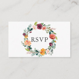 Cartão De Informações Burgundy Orange Floral Wreath Wedal RSVP