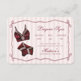 Cartão De Informações Burgundy Red Lingerie Sizes Shower Bow