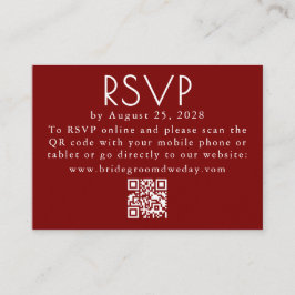 Cartão De Informações Burgundy Red Modern Minimalist Wedding QR RSVP