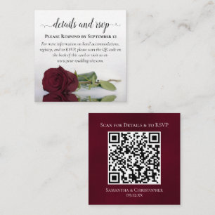 Cartão De Informações Burgundy Rosa Posh Wedh Details & RSVP QR Code