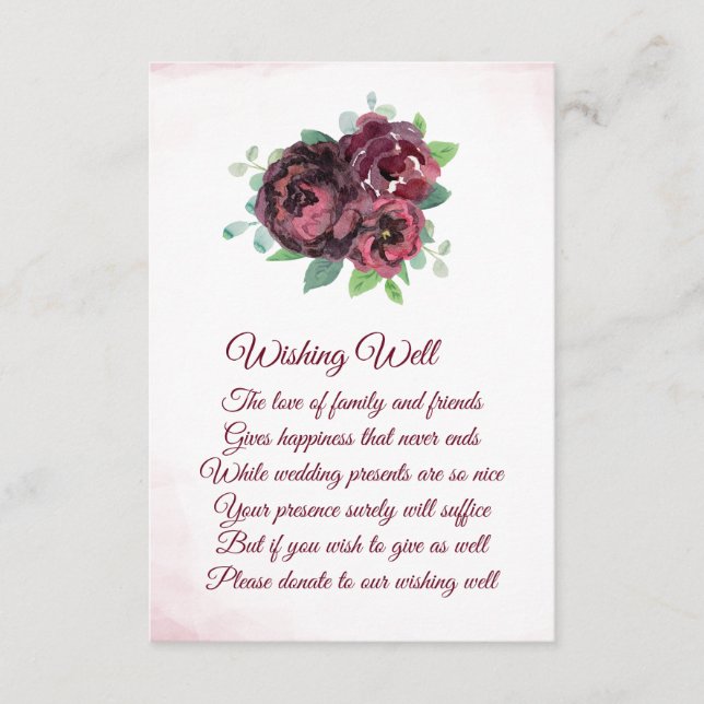 Cartão De Informações Burgundy Rose Bouquet Casamento Wishing Bem Cards (Frente)