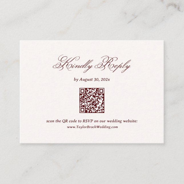 Cartão De Informações Burgundy Wedding RSVP  (Frente)