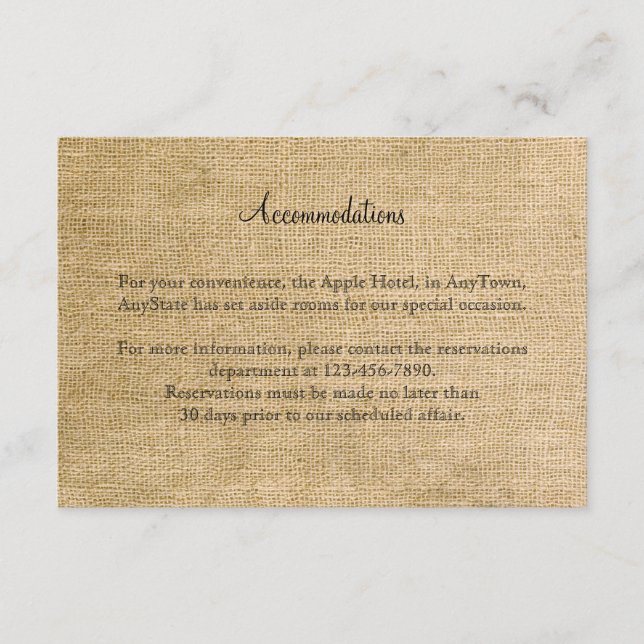 Cartão De Informações Burlap e Birch Posh Wedh Insert (Frente)