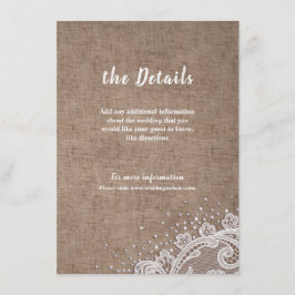 Cartão De Informações Burlap Lace prata glitter rustic Detalhes do casam