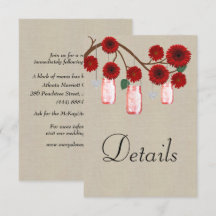 Burlap Red Floral Mason Jars Detalhes do Casamento