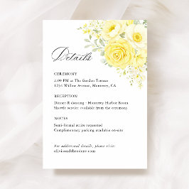 Cartão De Informações Butter Yellow Ivory Floral Wedding Details, Info