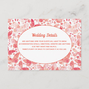 Cartão De Informações Butterflies Watercolor Coral PInk Detalhes do Casa