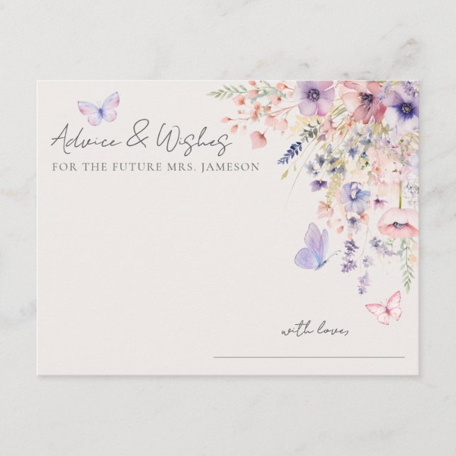Cartão De Informações Butterfly Wildflower Bridal Shower Advice (Frente)